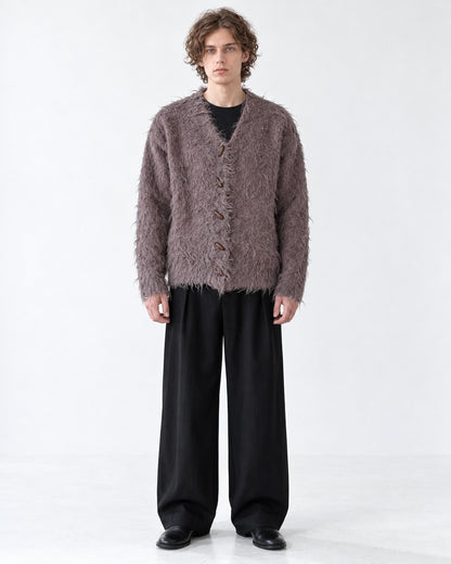 Frayed Hem Shaggy V-Neck Cardigan