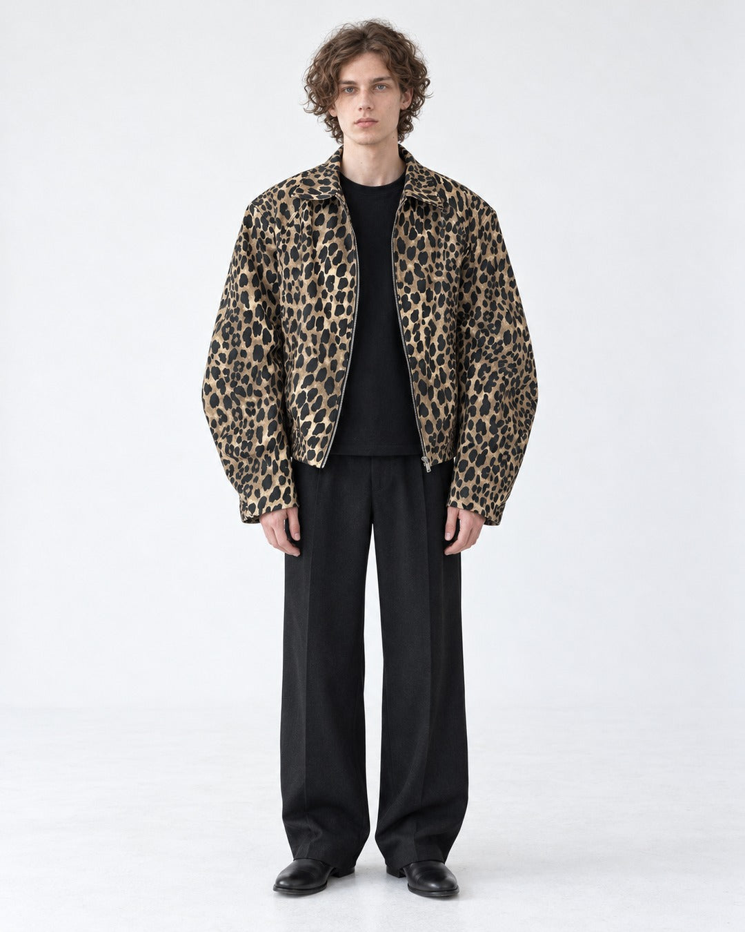 Leopard Print Shoulder-Pad Jacket