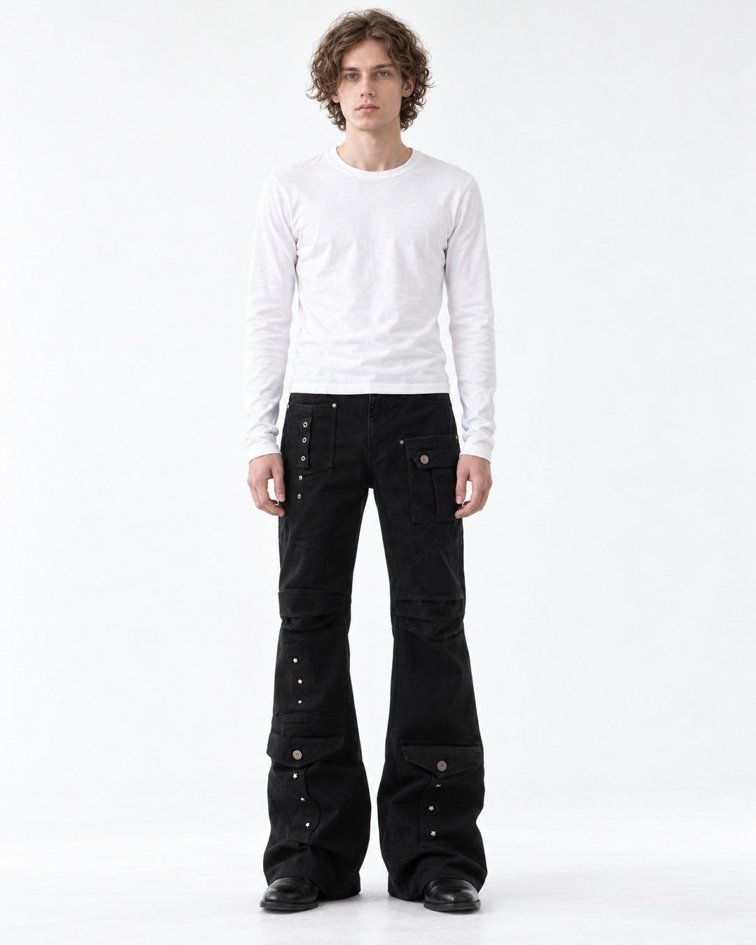 Studded Flap Pocket Flared Pants