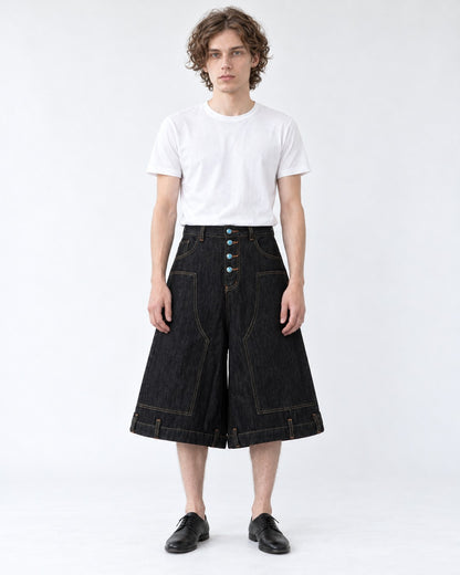 Contrast Stitch Button Fly Denim Shorts