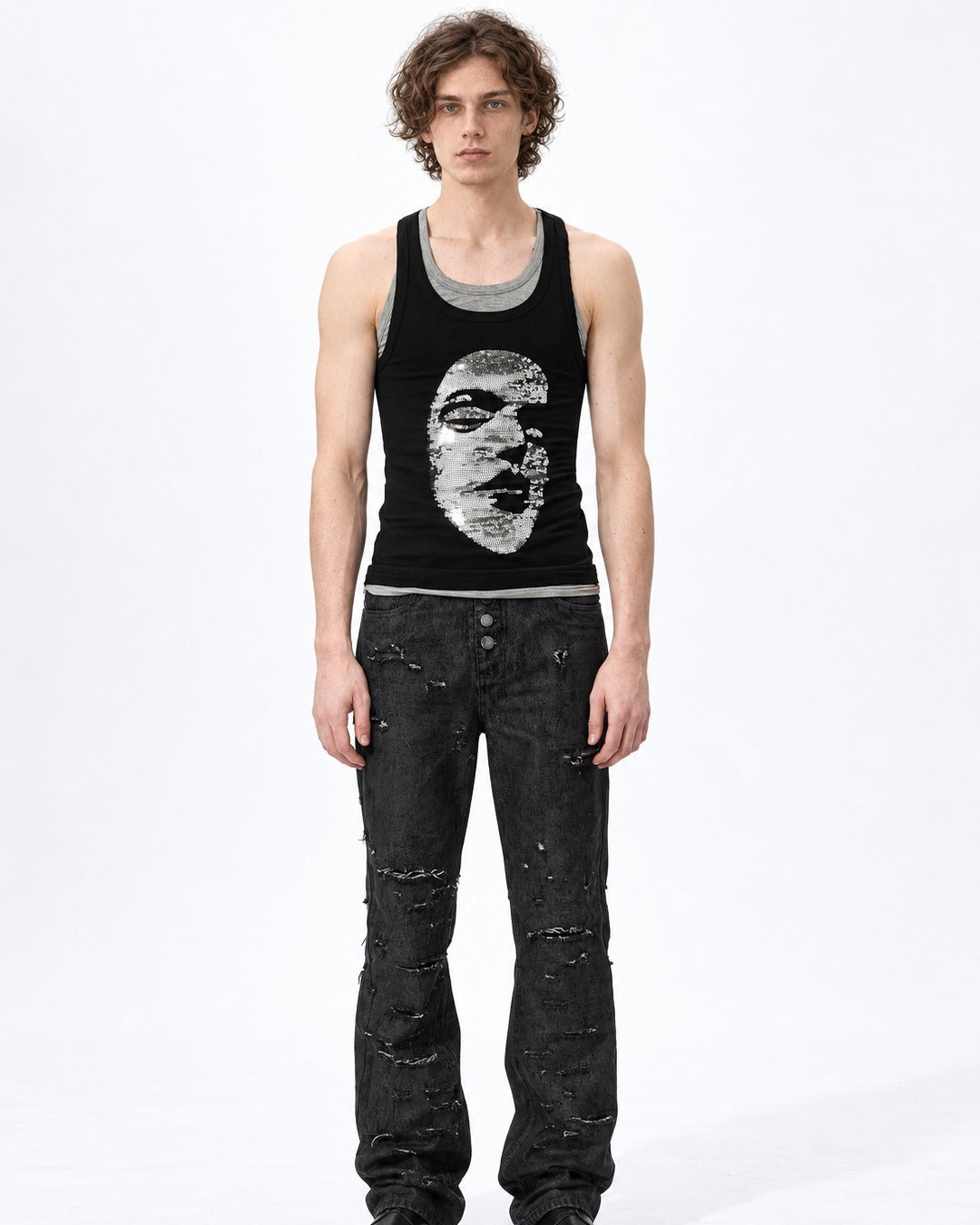Sequin Face Graphic Layered Tank