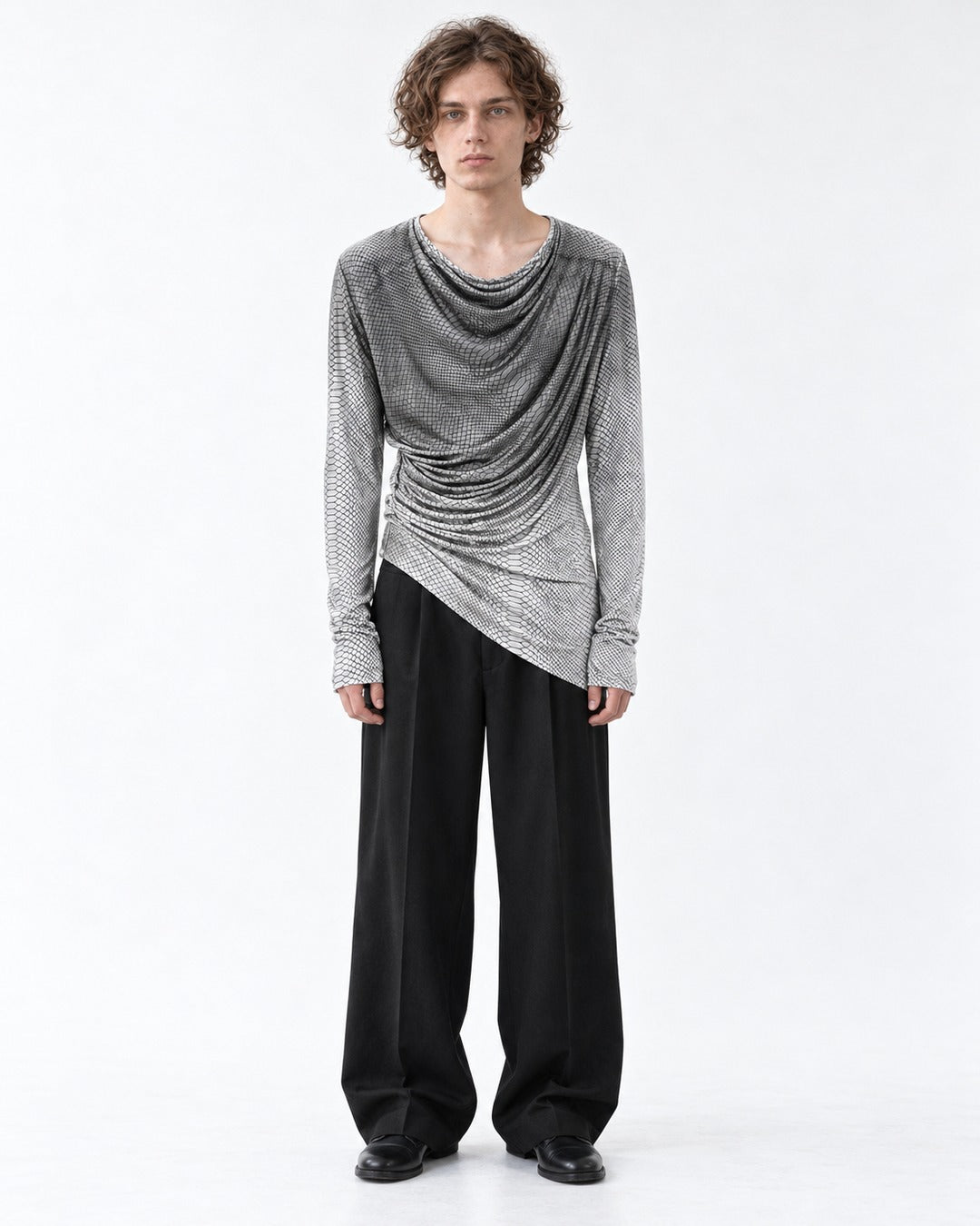 Snake Print Draped Cowl Neck Top