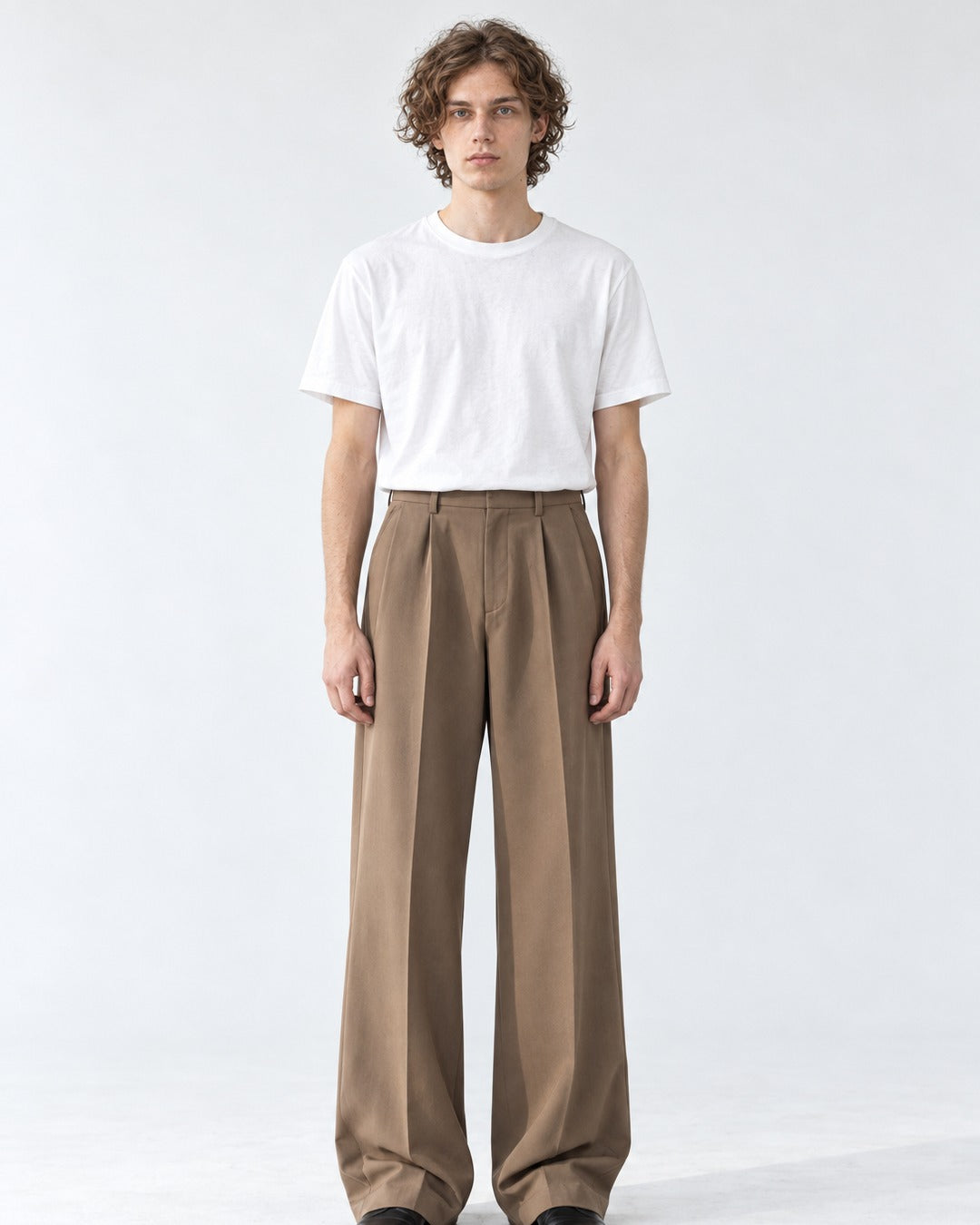 Pleated Front Wide Flare Trousers