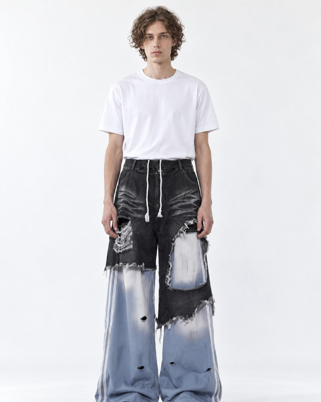 Faux Two-Piece Patchwork Pants