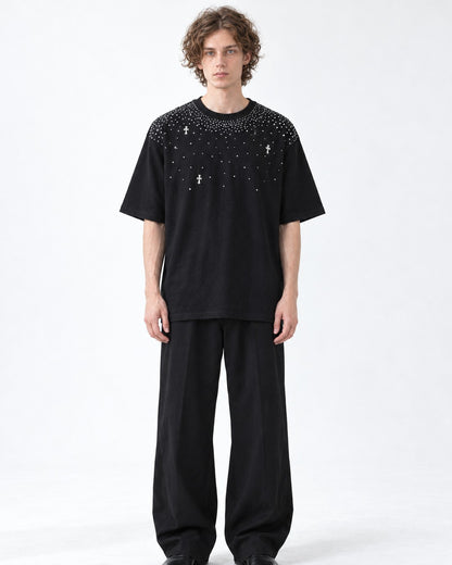 Scattered Rhinestone Cross T-Shirt