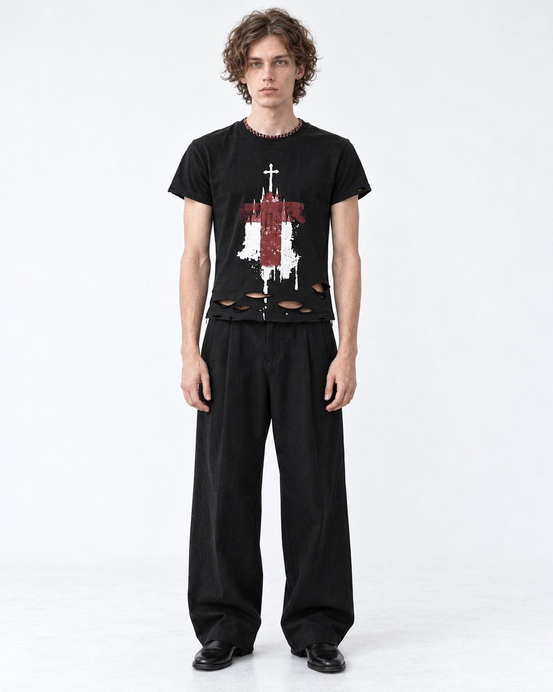 Distressed Cross Print T-Shirt