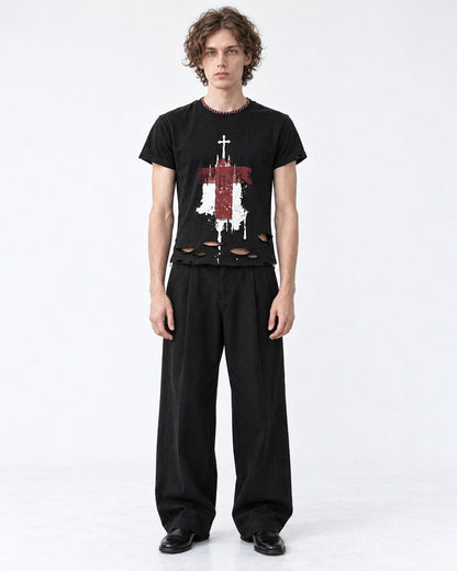 Distressed Cross Print T-Shirt
