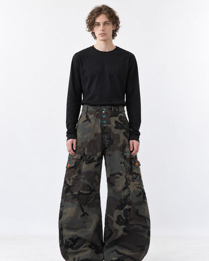 Camouflage Button Balloon-Leg Cargo Pants