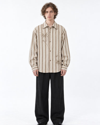 Embroidered Striped Button-Up Shirt