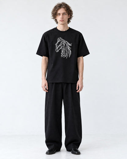 Horse Head Embroidered Mock-Neck T-Shirt