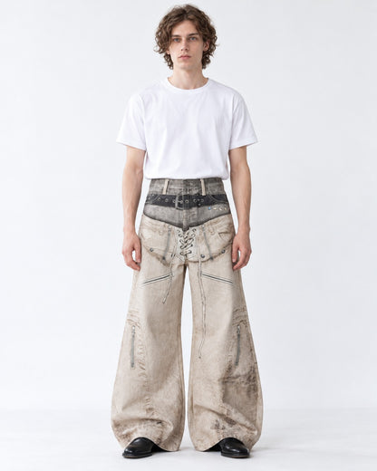 3D Double-Waistband Wide Pants