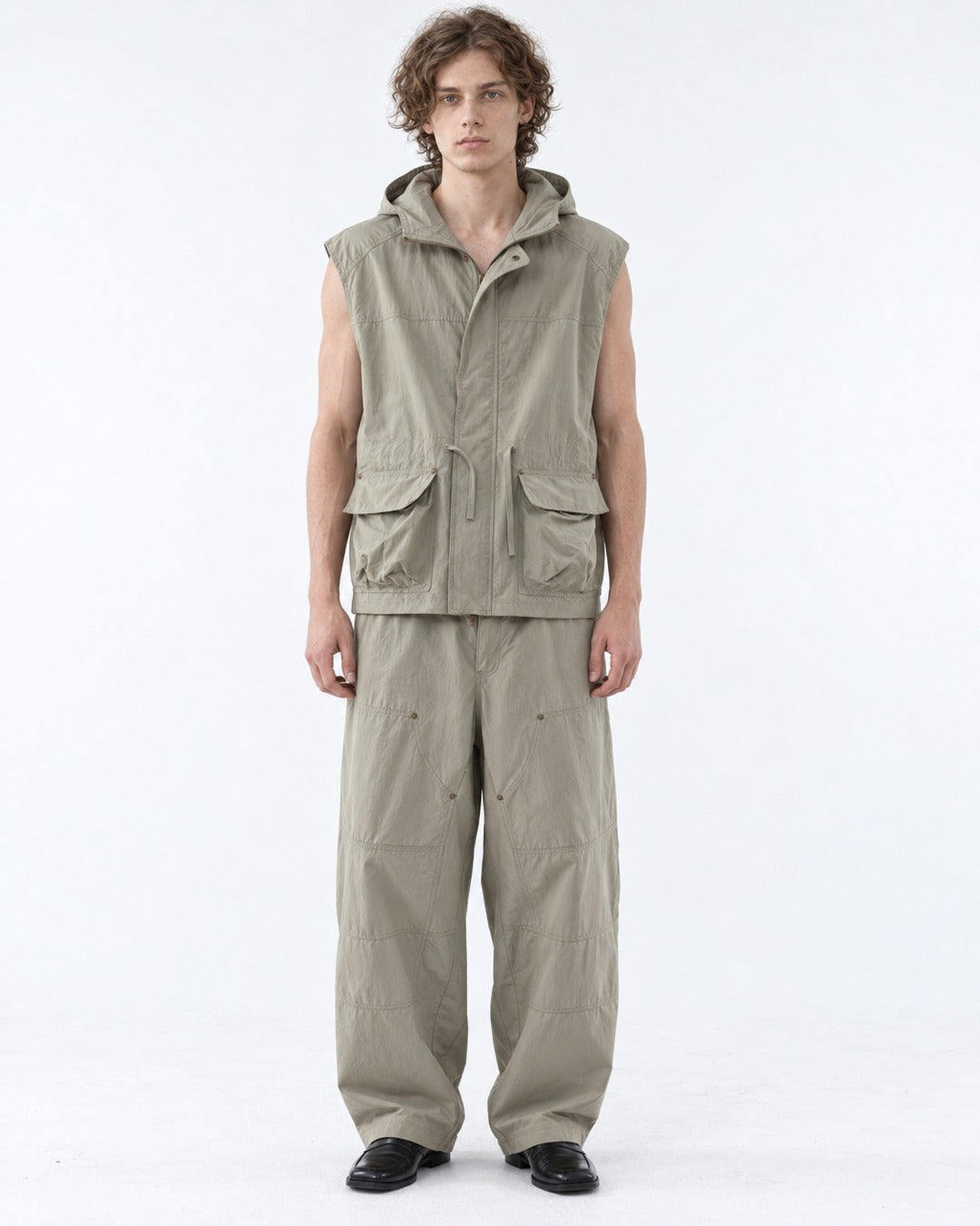 Hooded Zip Utility Vest and Pants Set