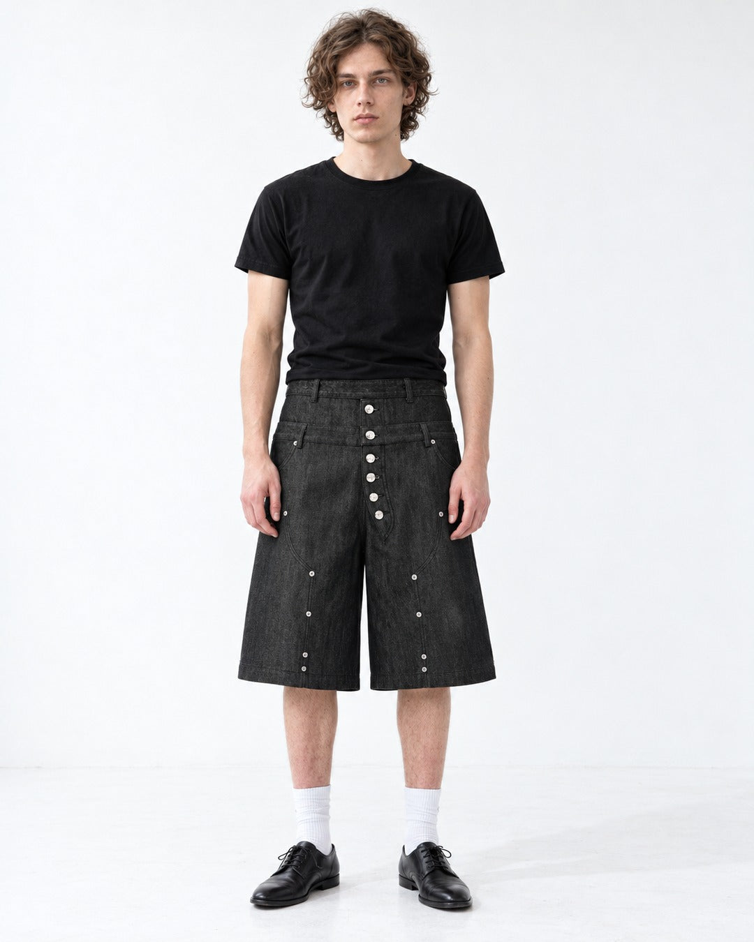 Music Note Embroidered Studded Denim Shorts
