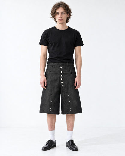 Music Note Embroidered Studded Denim Shorts