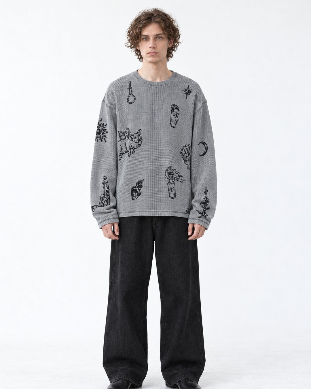 Tattoo Flash Print Waffle Long-Sleeve T-Shirt