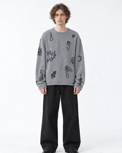 Tattoo Flash Print Waffle Long-Sleeve T-Shirt