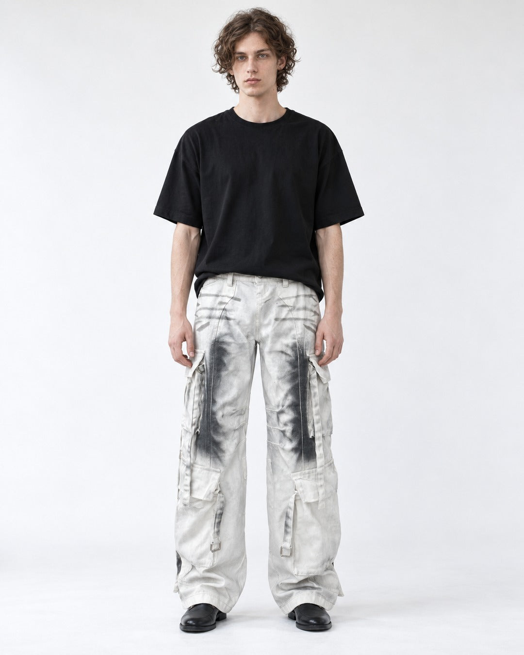 Ink-Washed Strap Cargo Pants
