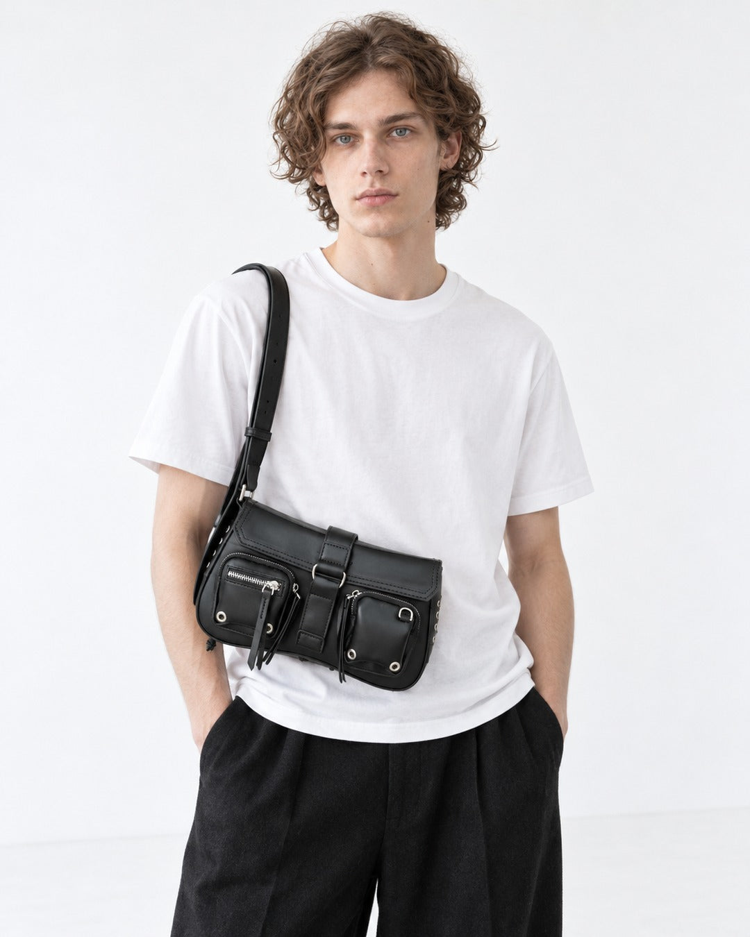 Eyelet-Pocket Biker Shoulder Bag