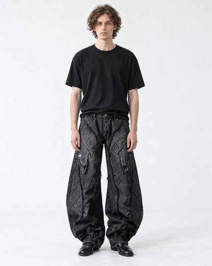 Raw-Edge Curved-Pocket Wide Denim
