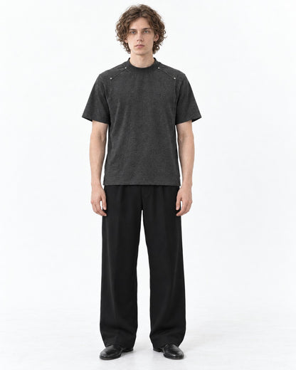 Shoulder Rivet Panel Short Sleeve T-Shirt