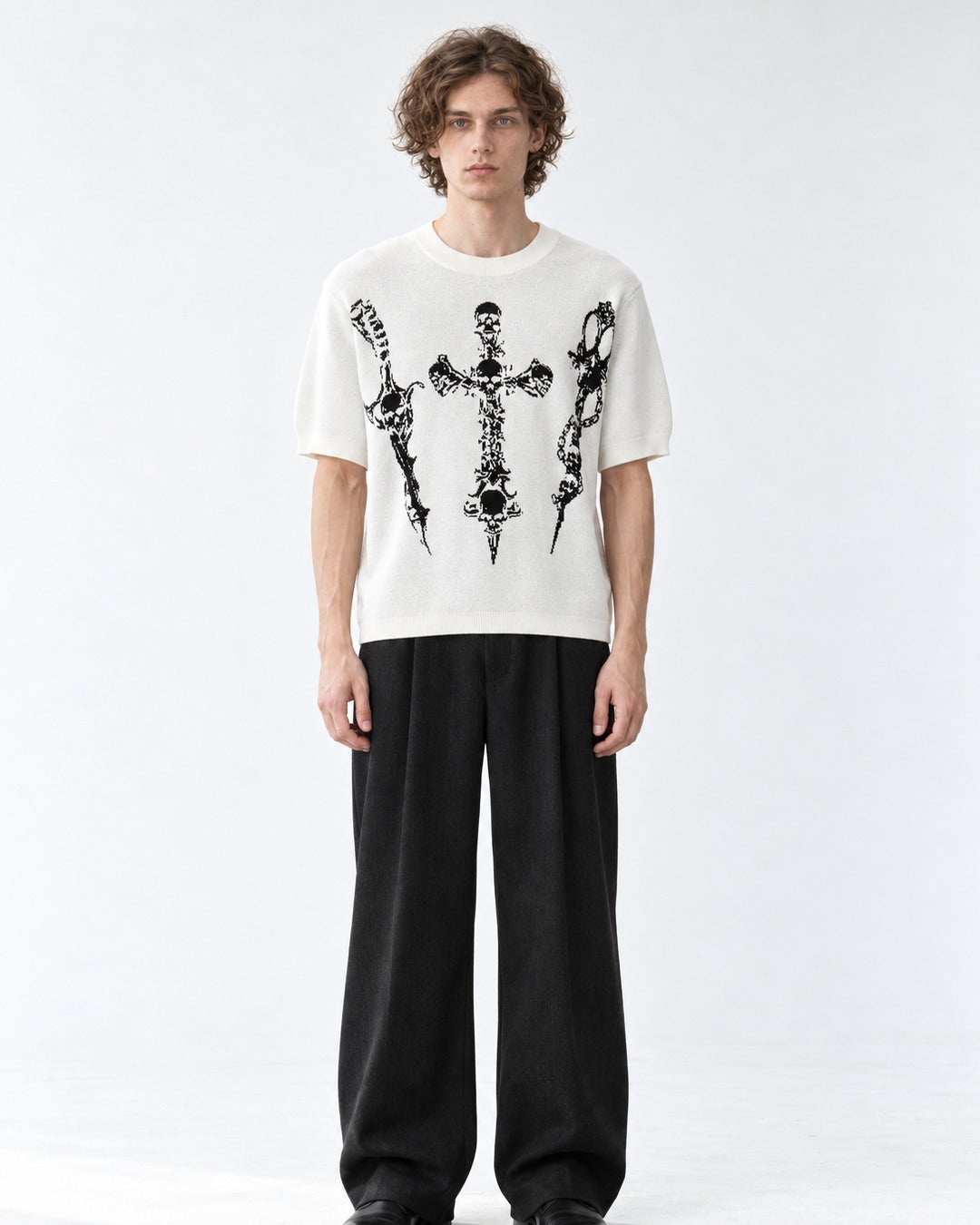 Skull Cross Jacquard Knit Top