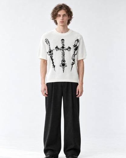 Skull Cross Jacquard Knit Top