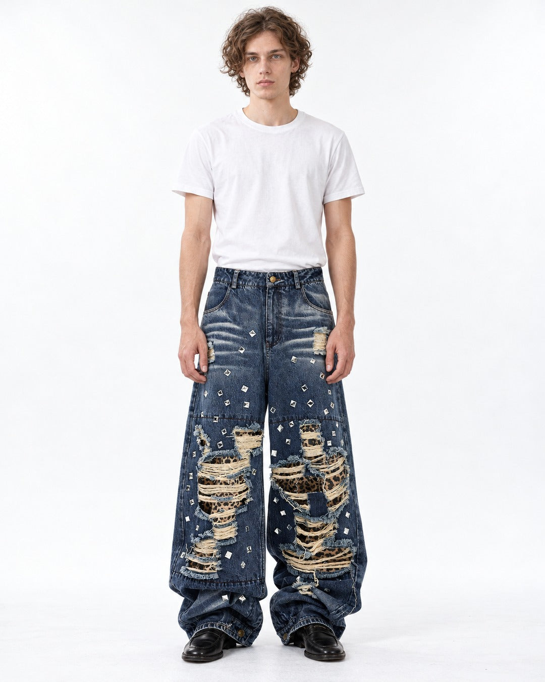 Leopard Patchwork Ripped Jeans