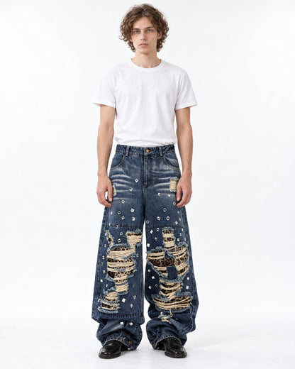 Leopard Patchwork Ripped Jeans