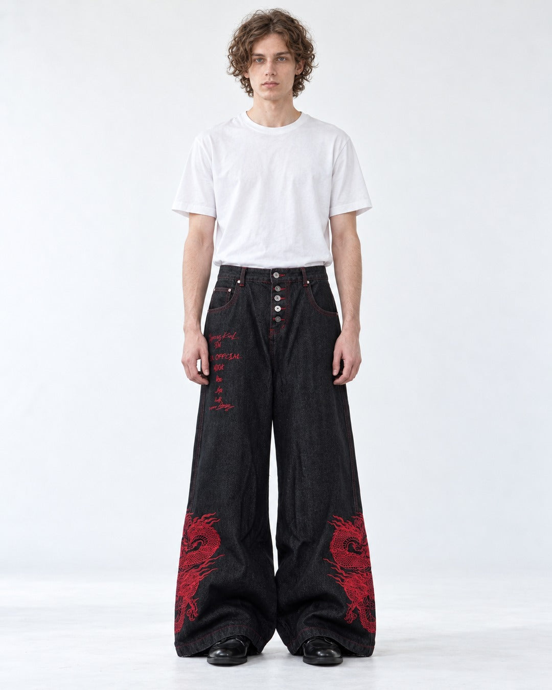 Red Dragon Embroidered Denim Pants