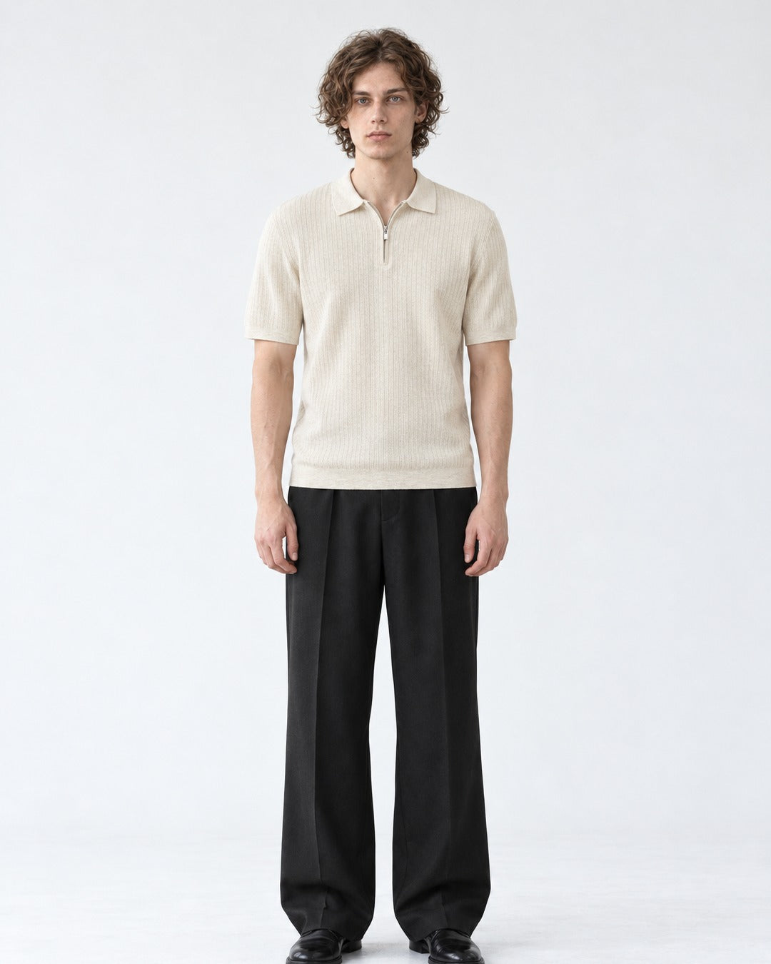 Ribbed Half-Zip Knit Polo
