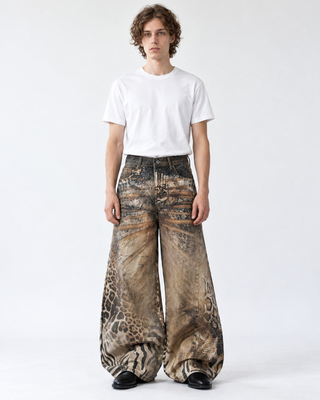 Animal Print Wide Denim Pants
