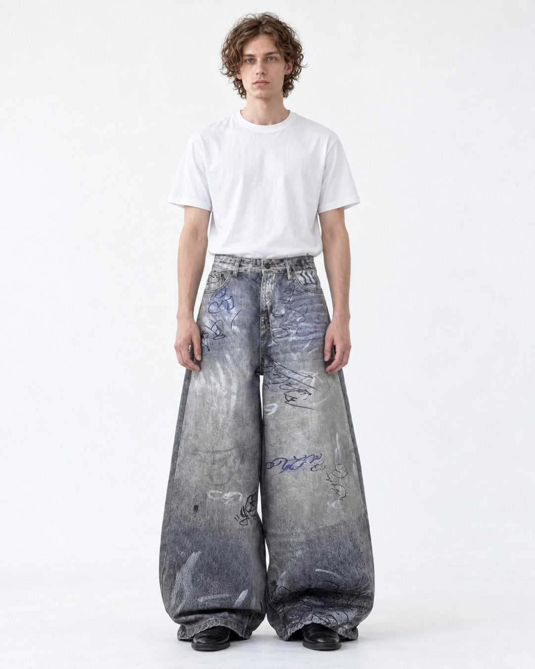 Vintage Graffiti Wide-Leg Jeans