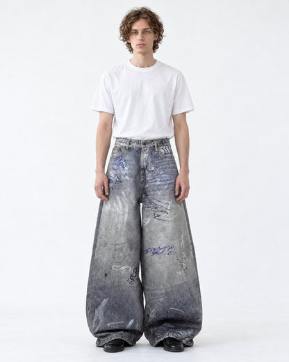 Vintage Graffiti Wide-Leg Jeans