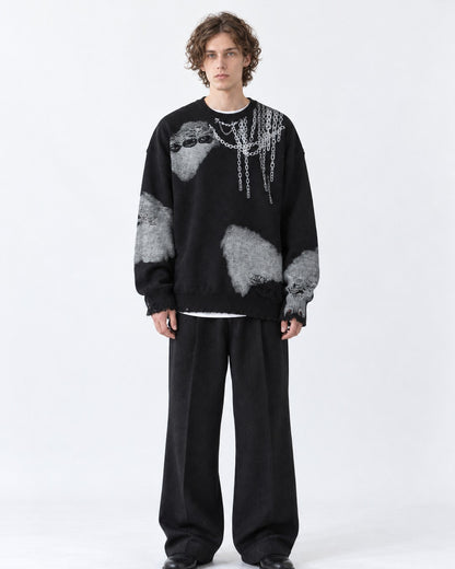 Chain-Print Distressed Sweater