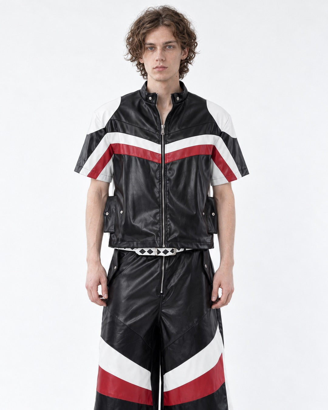 Curved Knife Leather Biker Jacket and Pants Set-Up
