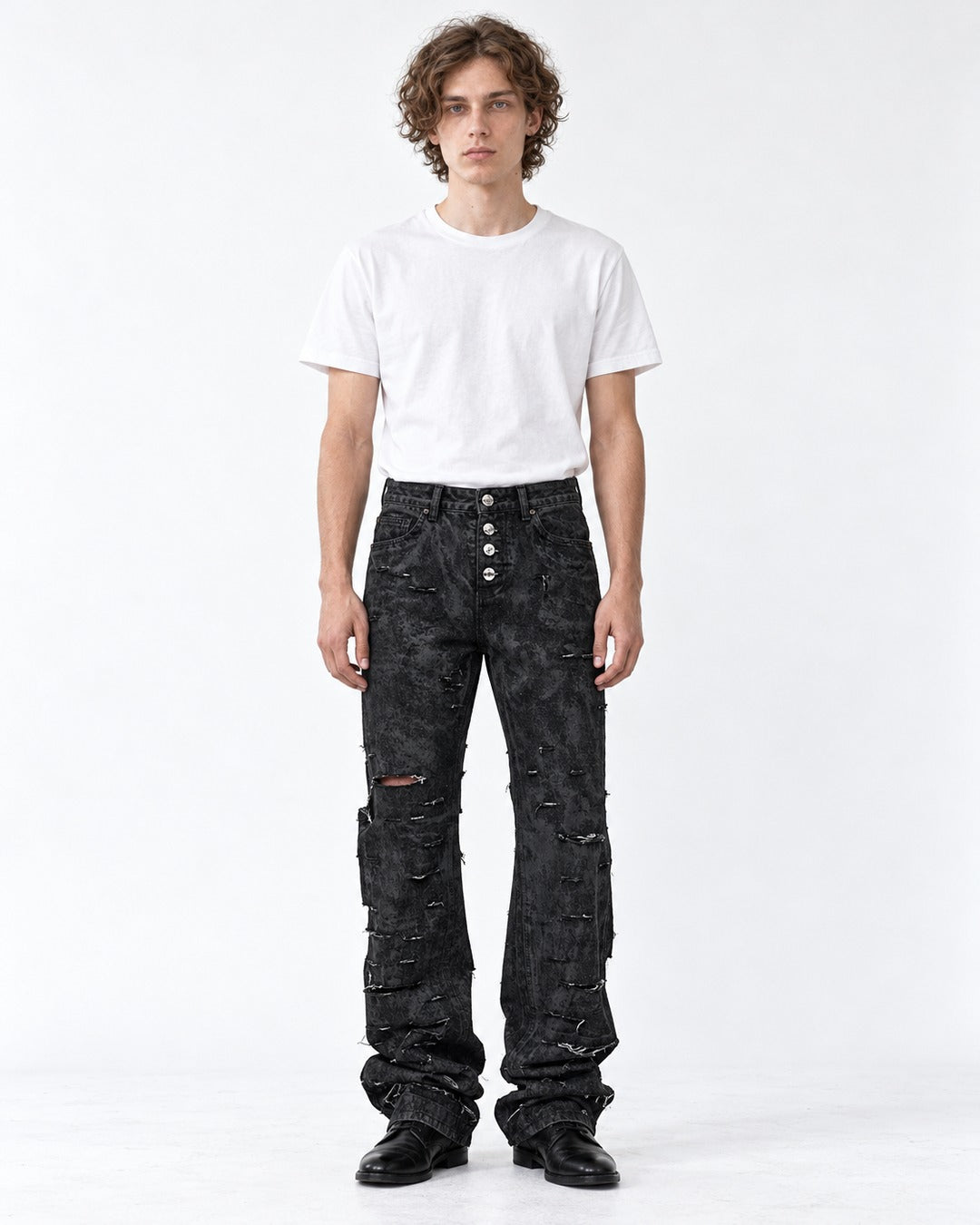 Ripped Patch Straight Jeans