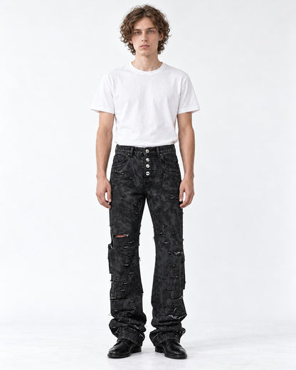 Ripped Patch Straight Jeans