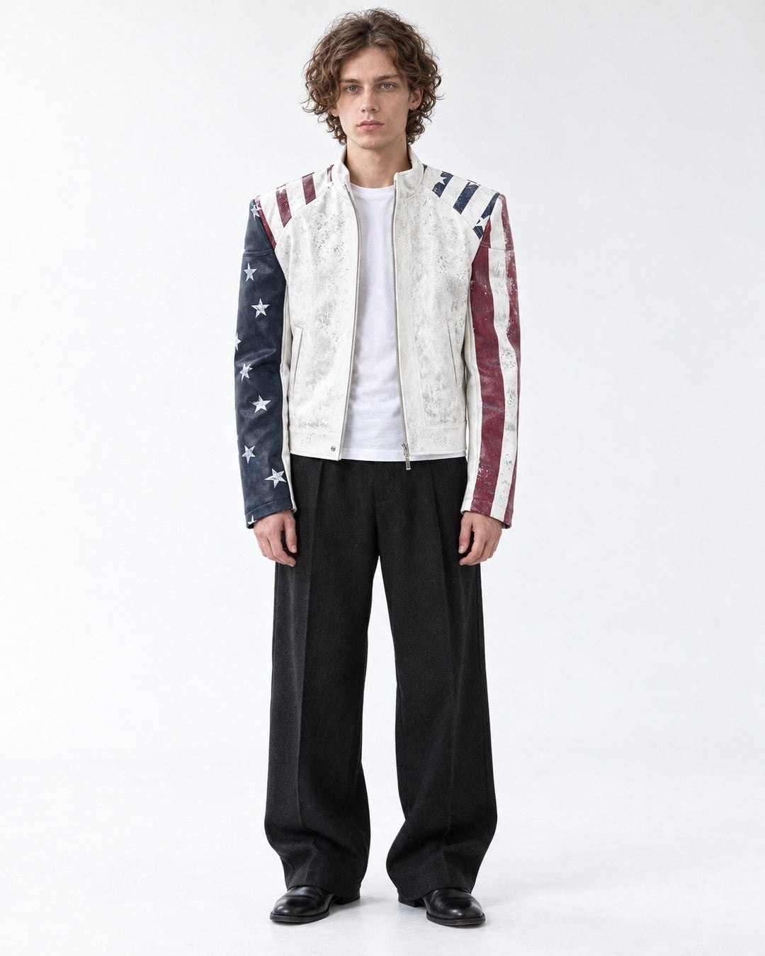 American Flag Print Biker Jacket