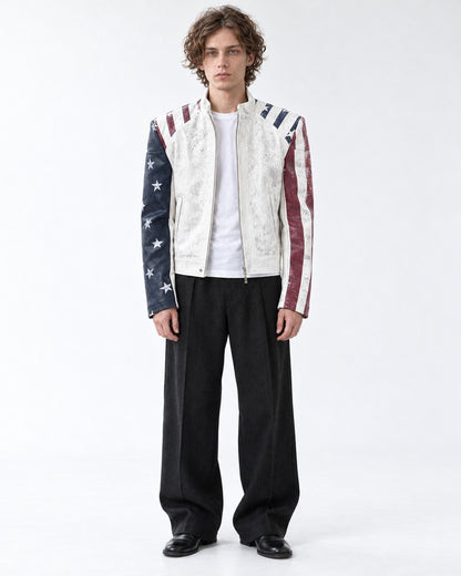 American Flag Print Biker Jacket