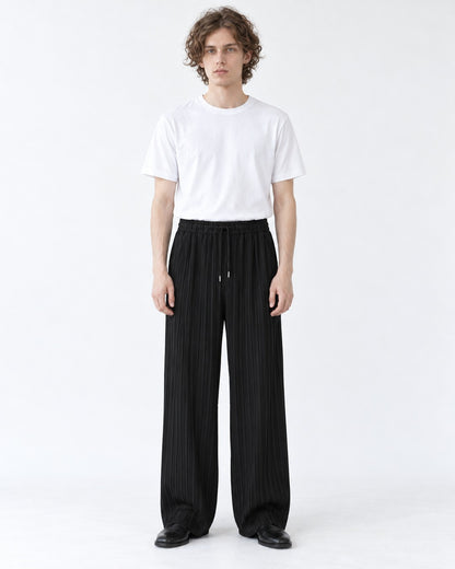 Pleated Drawstring Wide-Leg Pants