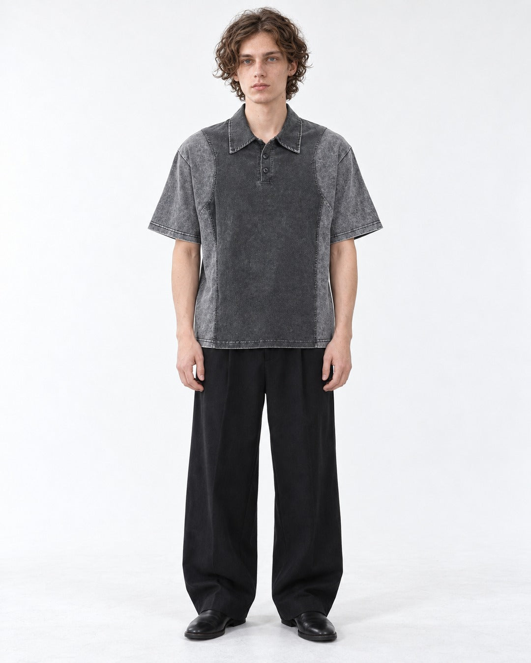 Panel Seam Washed Polo Shirt