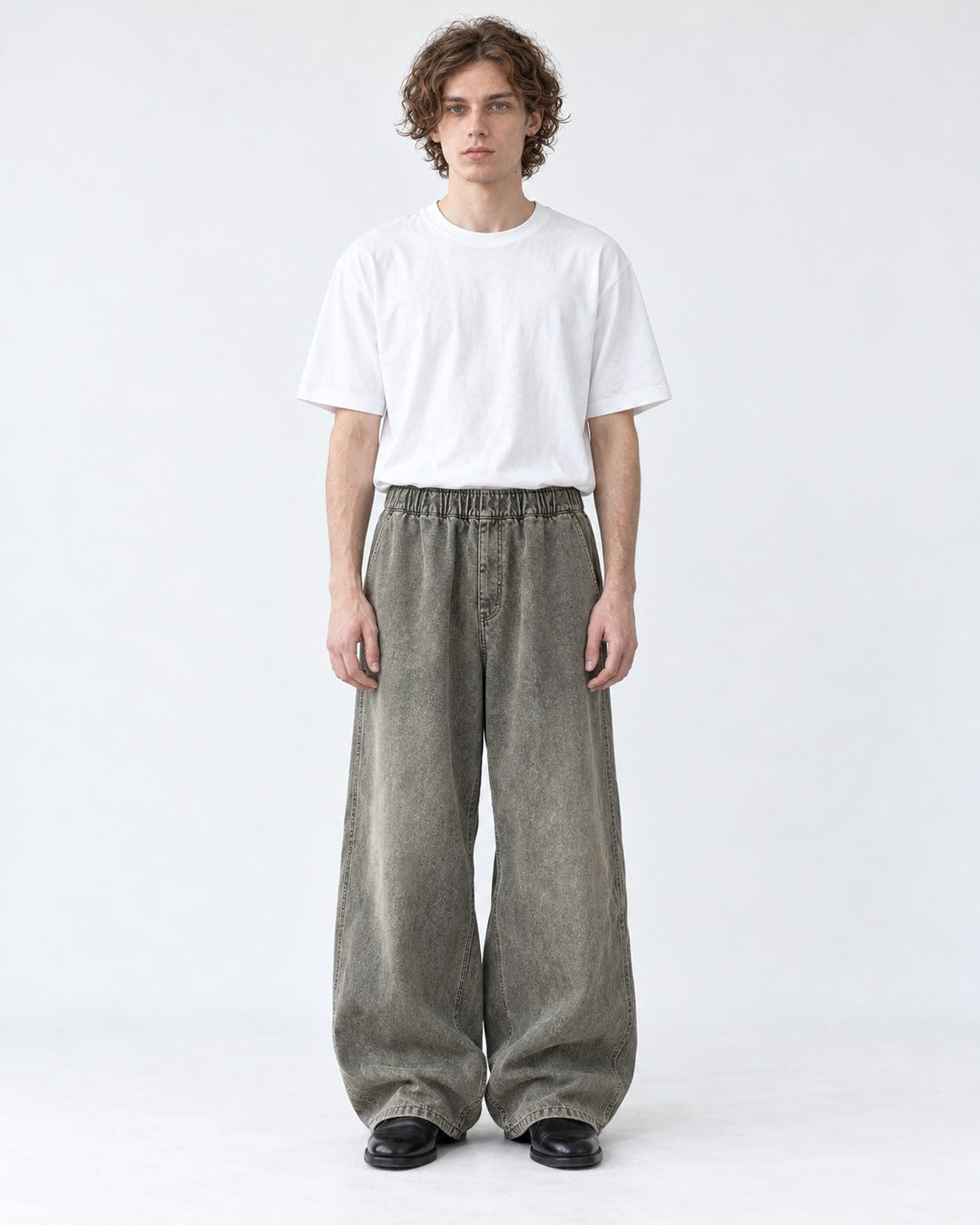 Washed Strap-Pocket Wide Cargo Pants