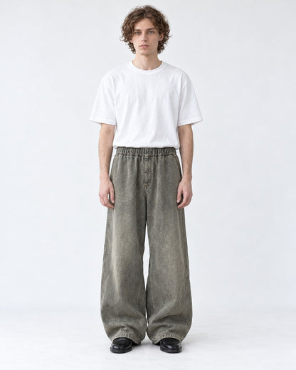 Washed Strap-Pocket Wide Cargo Pants