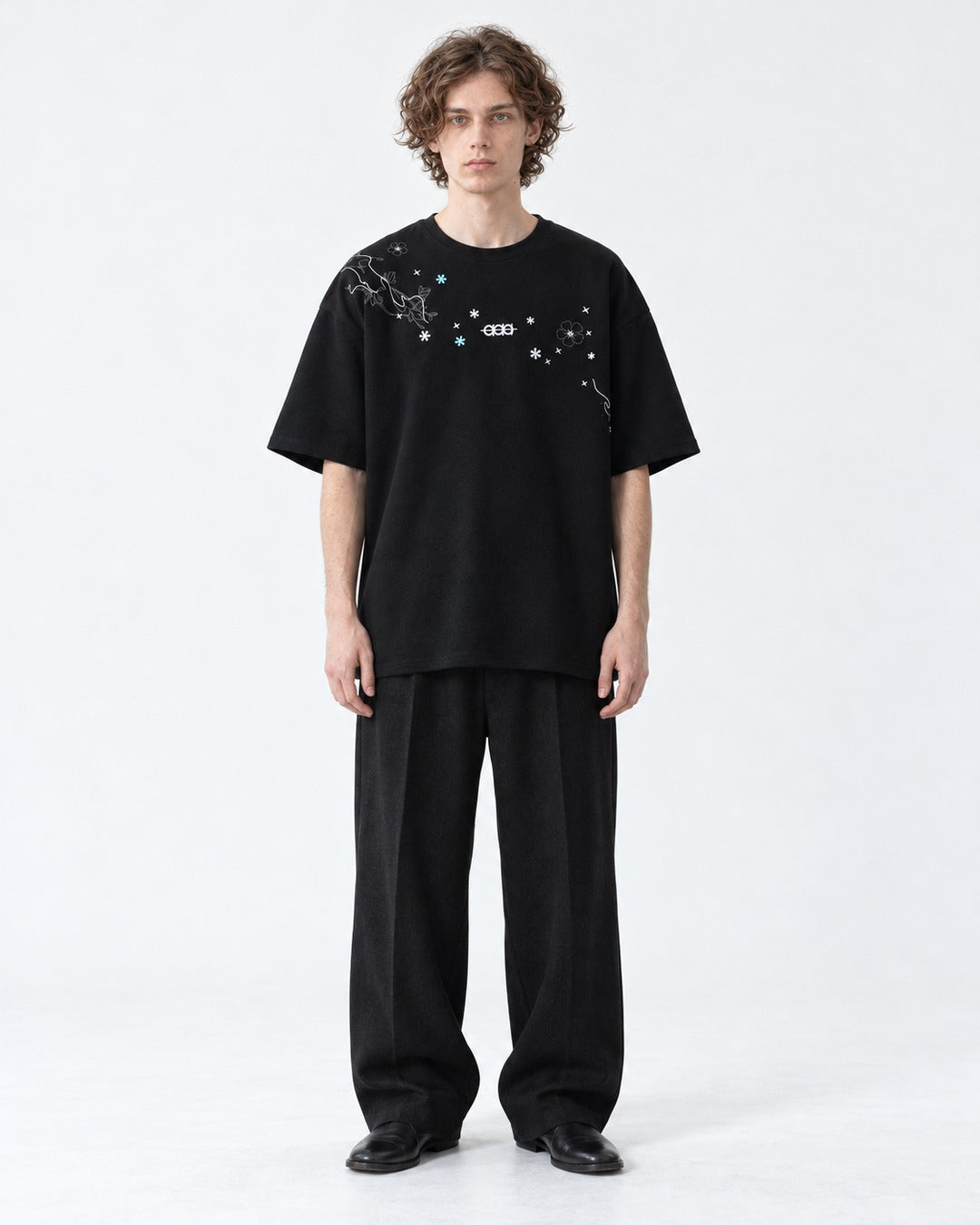 Floral-Embroidered Oversized Tee