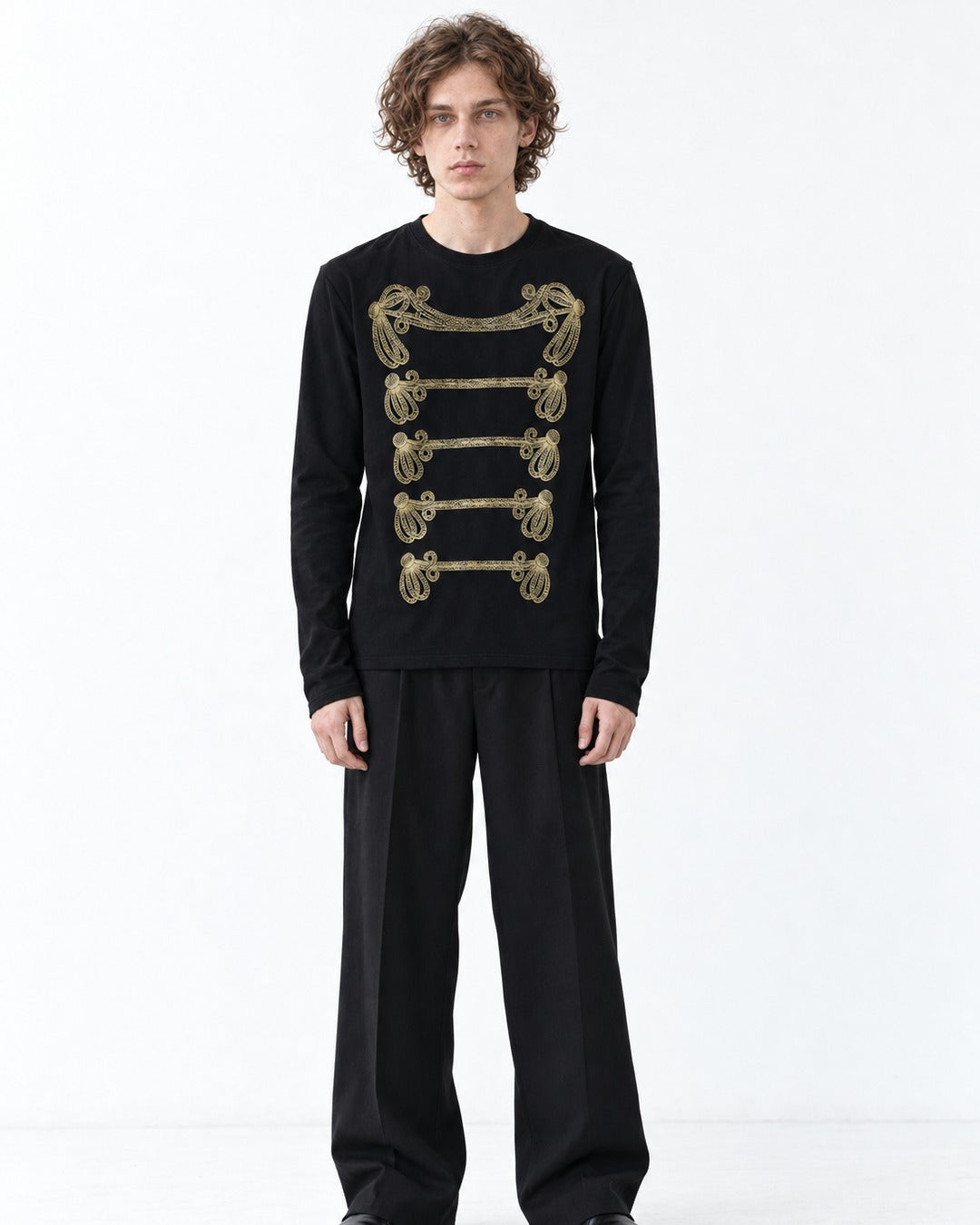 Gold Foil Braid Print Long Sleeve Tee