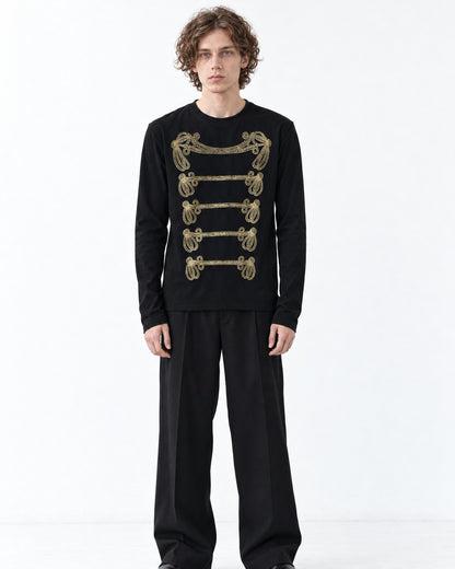 Gold Foil Braid Print Long Sleeve Tee