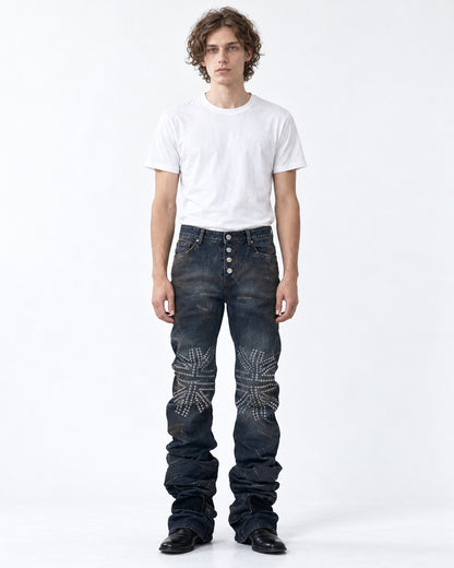 Union Jack Studded Flared Jeans