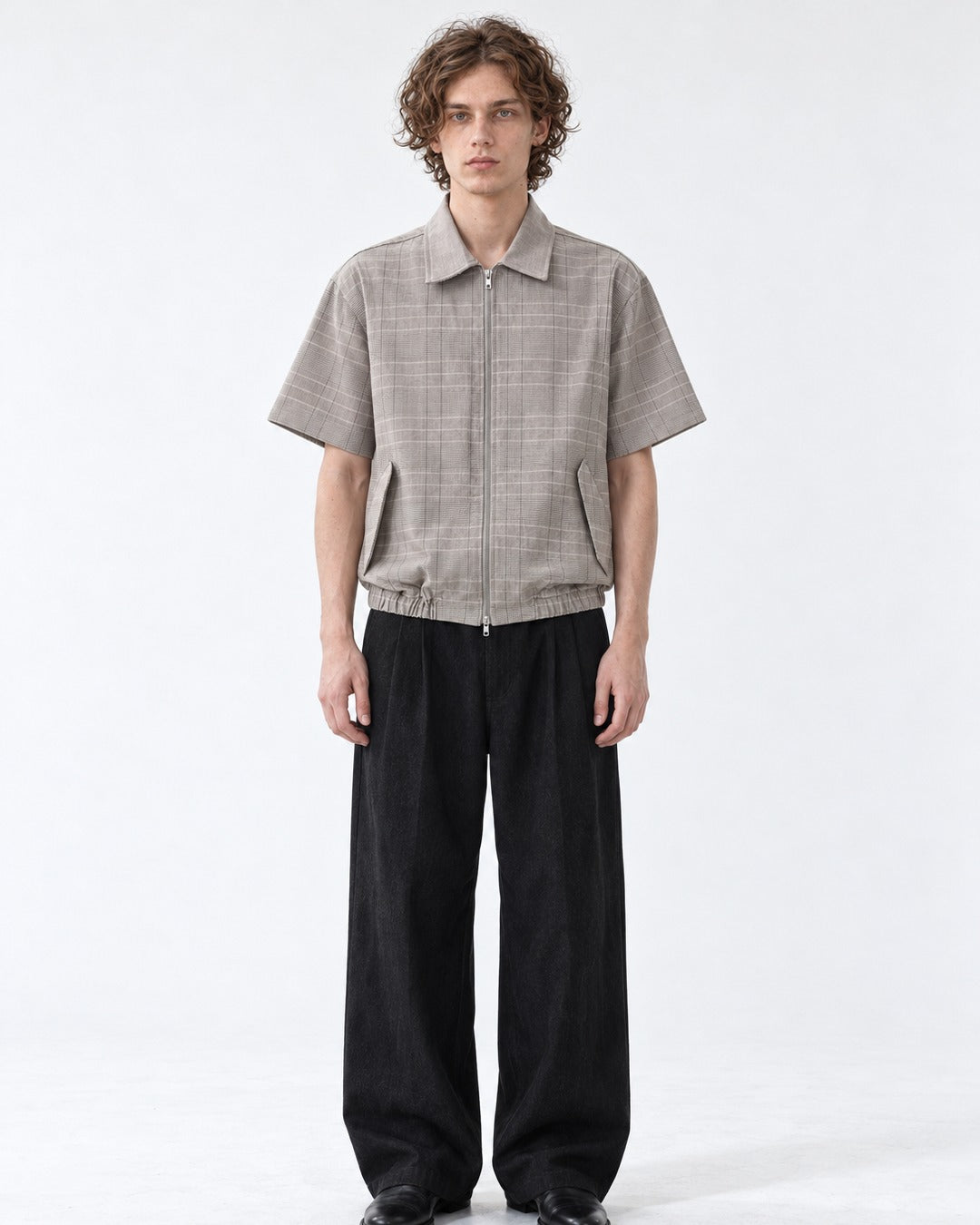 Plaid Zip Short-Sleeve Shirt Jacket