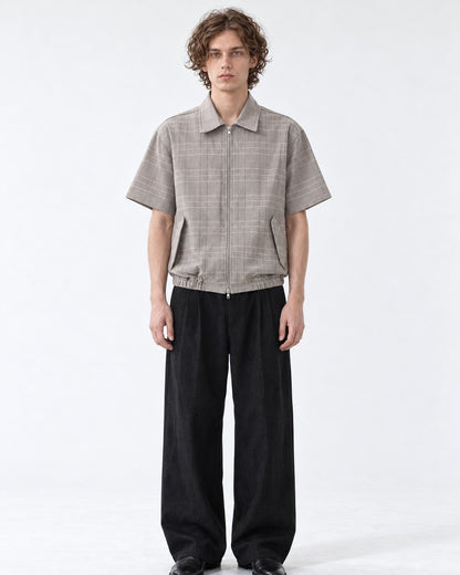 Plaid Zip Short-Sleeve Shirt Jacket