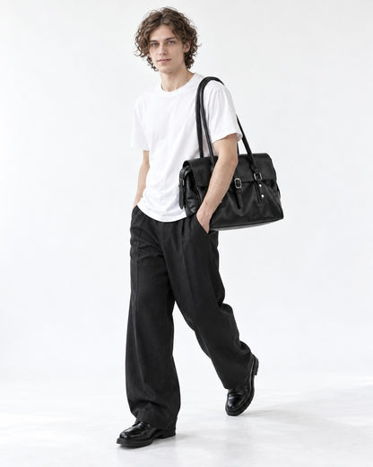Black Double Buckle Flap Shoulder Bag